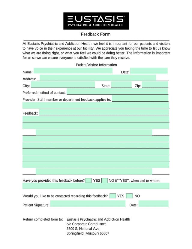 Feedback Form screenshot