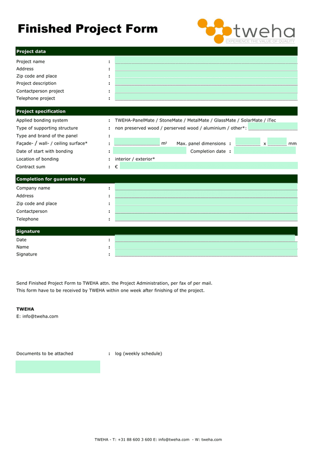 Finished Project Form screenshot