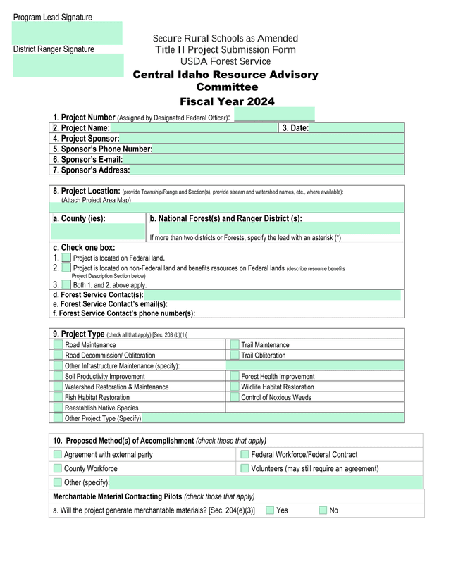 Secure Rural Schools As Amended Title II Project Submission Form screenshot