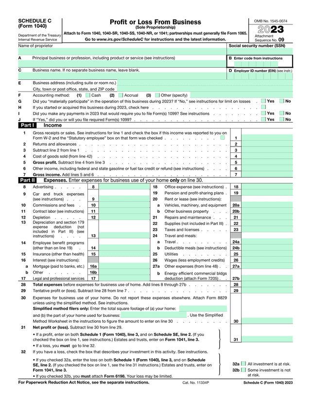 Schedule C (Form 1040) screenshot