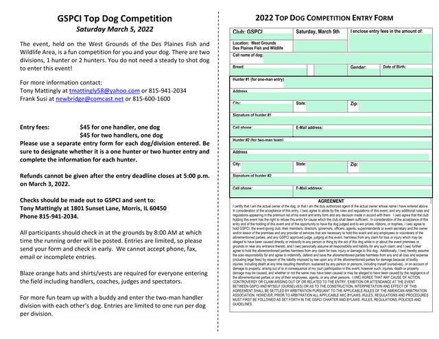 GSPCI Top Dog Competition Entry Form screenshot