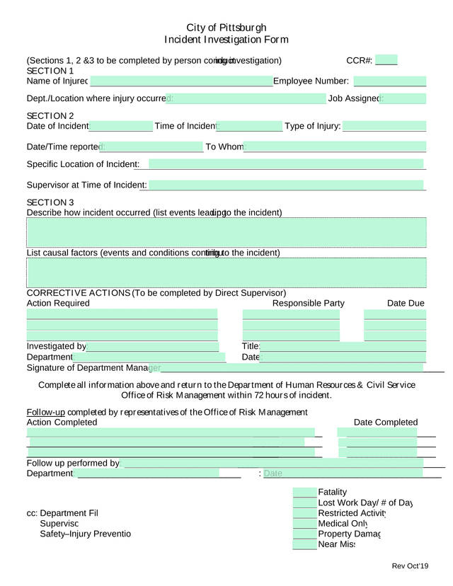 Incident Investigation Form screenshot