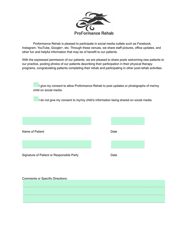 Social Media Consent Form screenshot