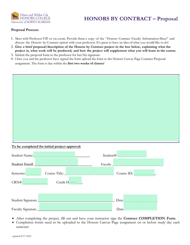 HONORS BY CONTRACT  Proposal screenshot
