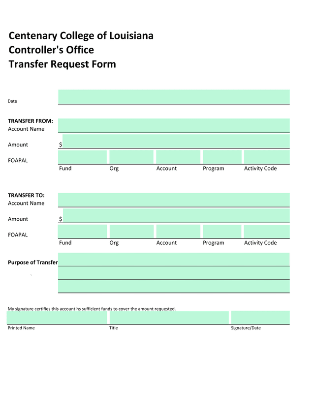 Transfer Request Form screenshot