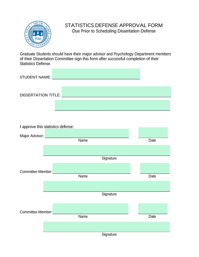 Statistics Defense Approval Form screenshot