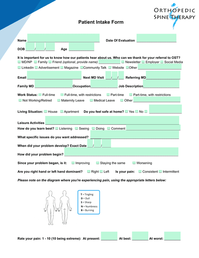 Patient Intake Form screenshot