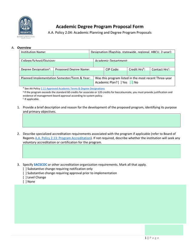 Academic Degree Program Proposal Form screenshot