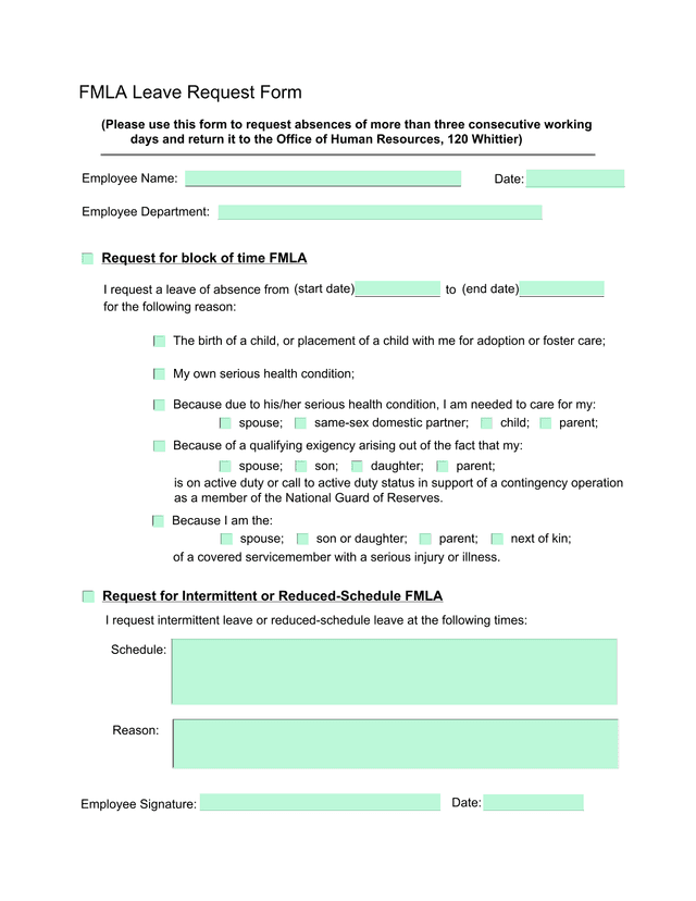FMLA Leave Request Form screenshot