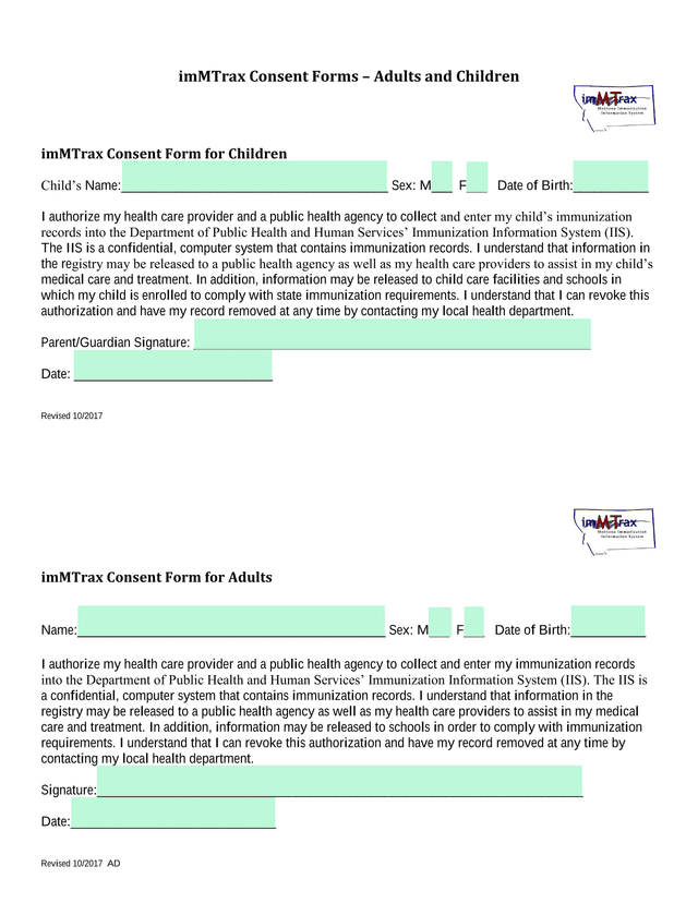 ImMTrax Consent Forms  Adults And Children screenshot