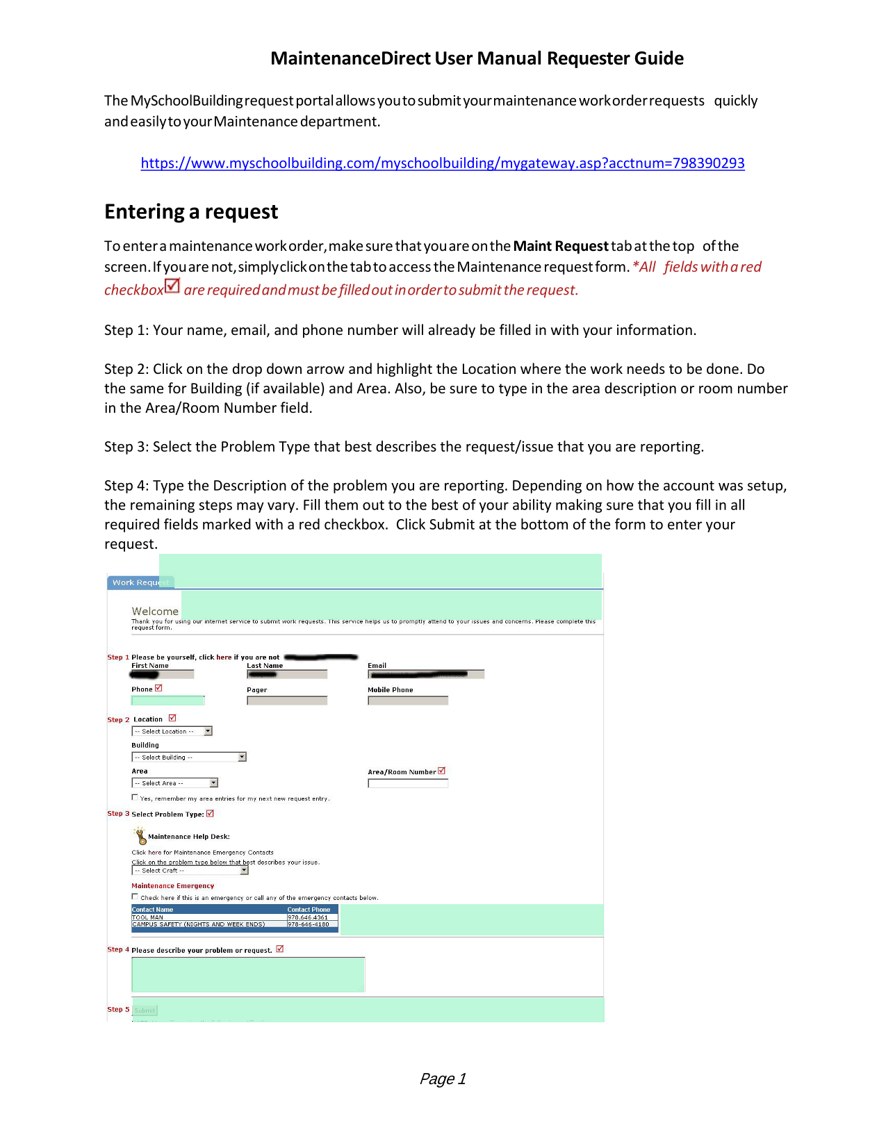 MaintenanceDirect User Manual Requester Guide screenshot