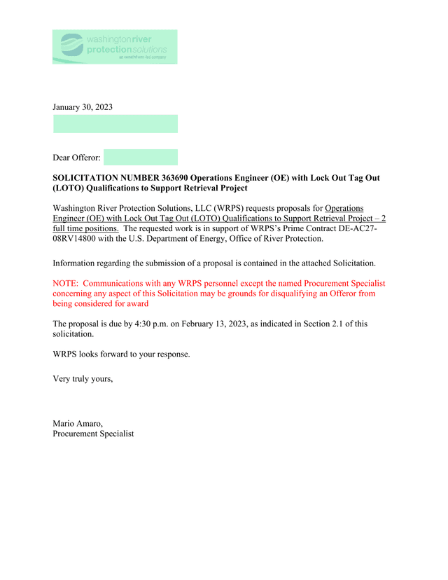 Solicitation 363690   Operations Engineer (OE) With Lock Out Tag Out (LOTO) Qualifications screenshot