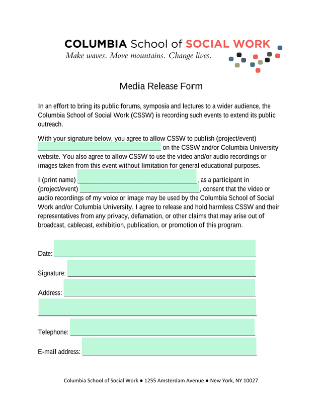 Media Release Form screenshot