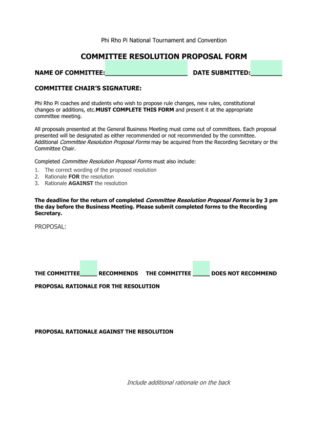 Phi Rho Pi National Tournament And Convention Committee Resolution Proposal Form screenshot