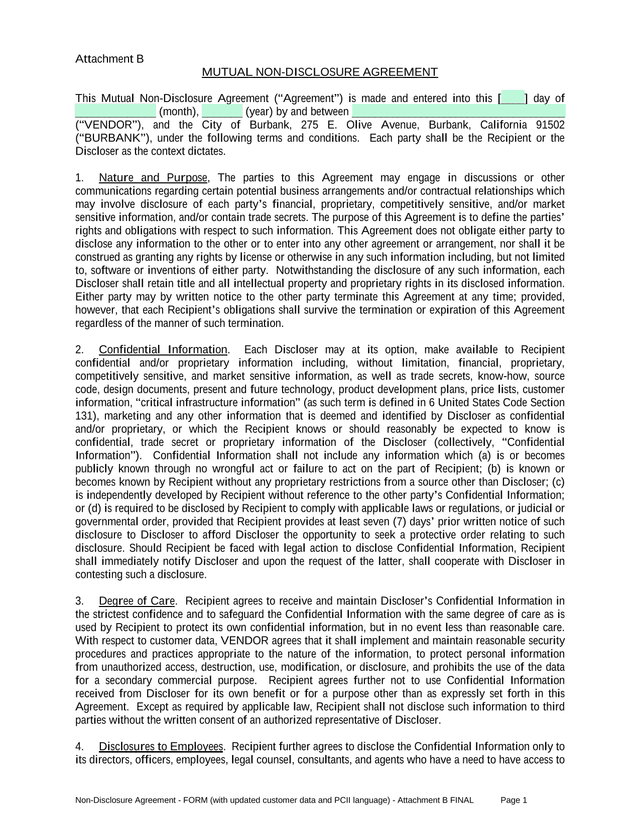 Mutual Non Disclosure Agreement screenshot