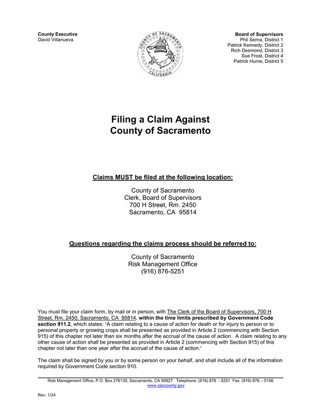Filing A Claim Against County Of Sacramento screenshot