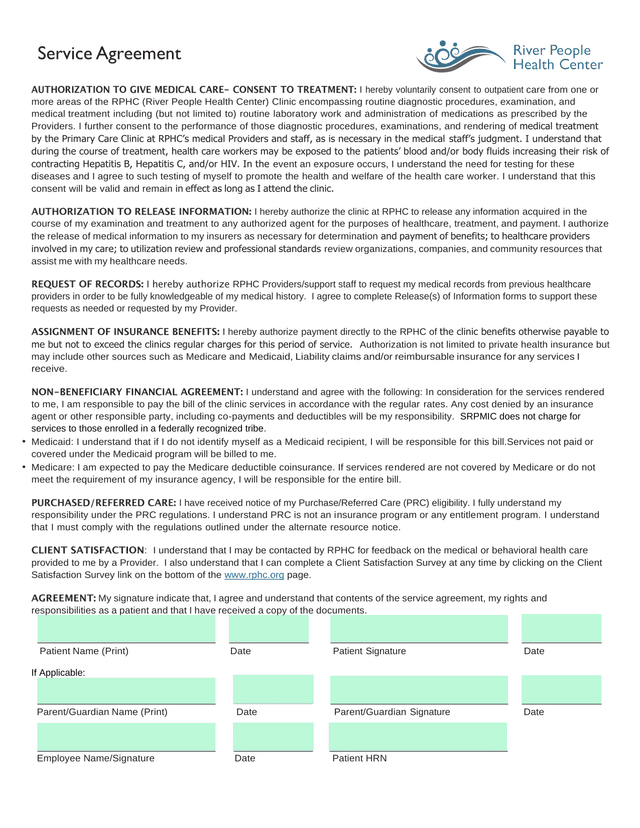 Service Agreement screenshot