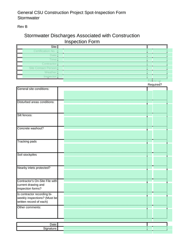Stormwater Discharges Associated With Construction Inspection Form screenshot