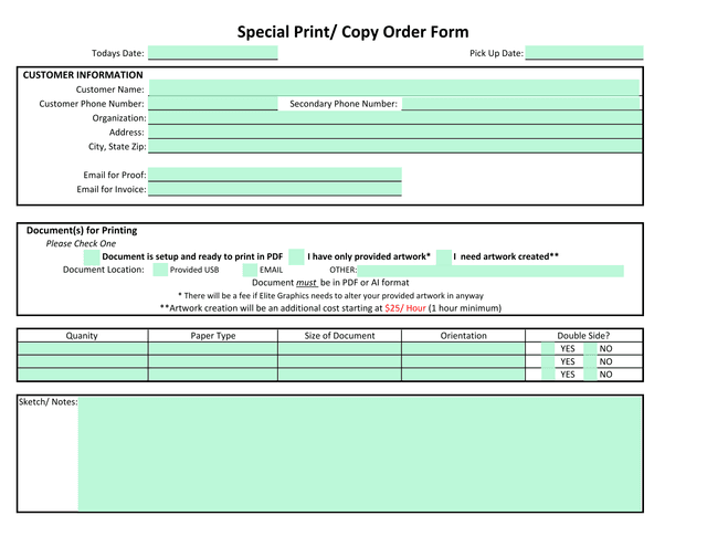 Special Print Copy Order Form screenshot