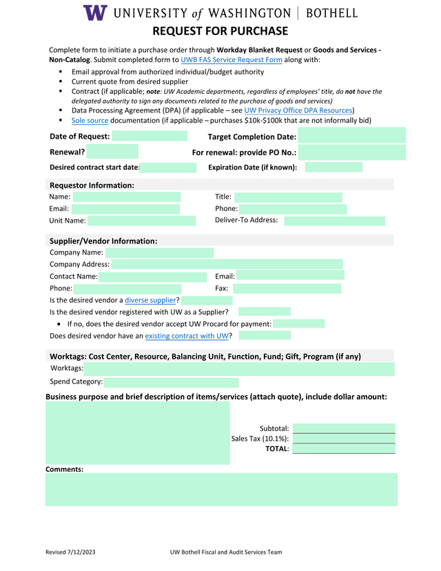 REQUEST FOR PURCHASE screenshot