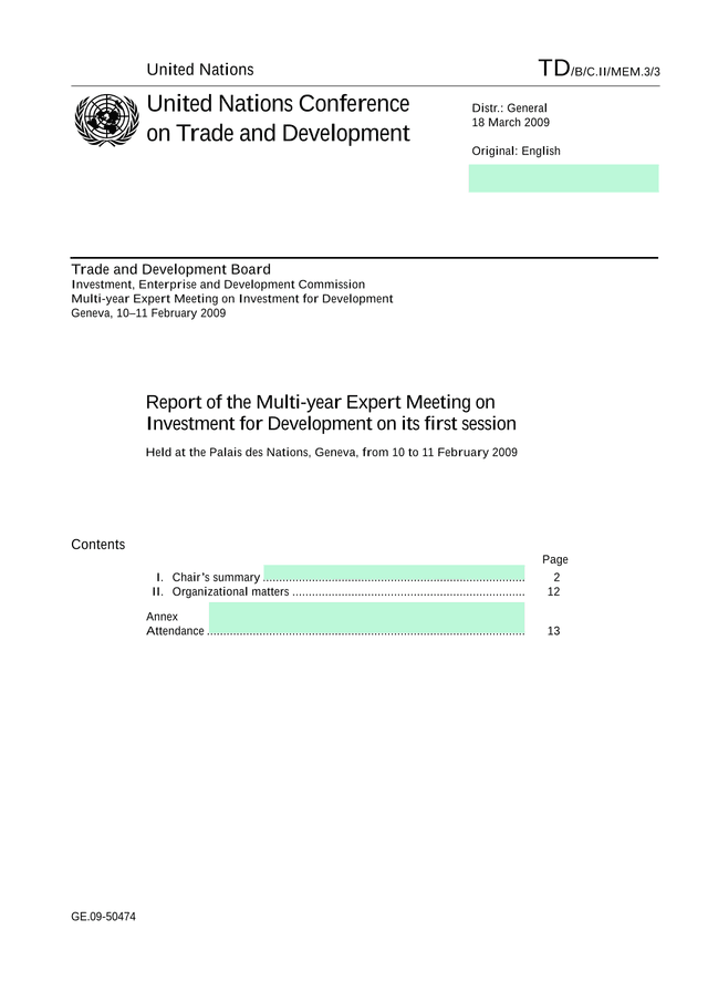 Report Of The Multi Year Expert Meeting On Investment For Development screenshot