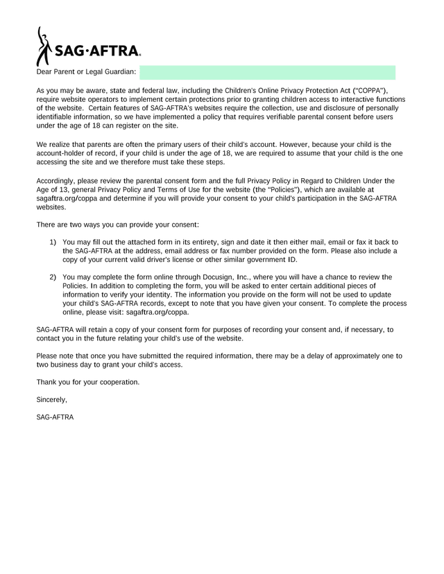 Parental Consent Form For Children Under 18 screenshot