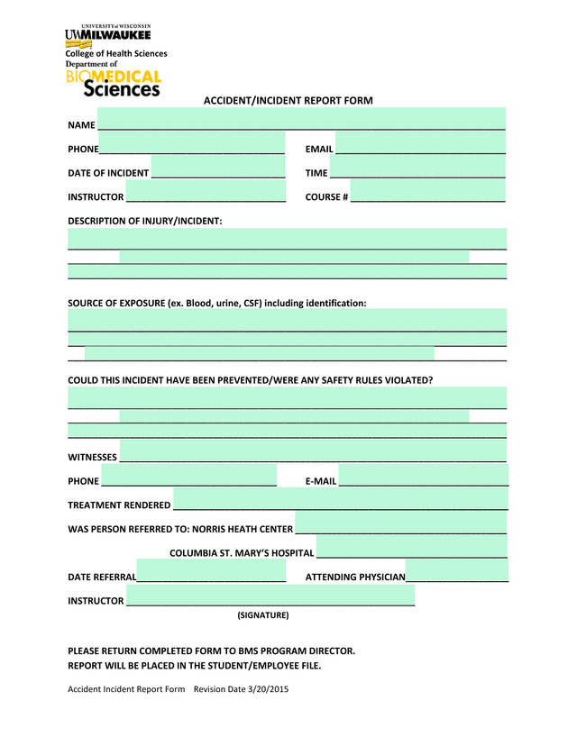 Accident Incident Report Form screenshot