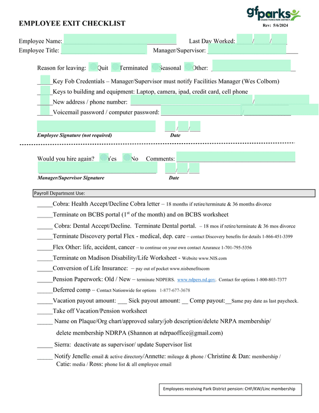 Employee Exit Checklist screenshot