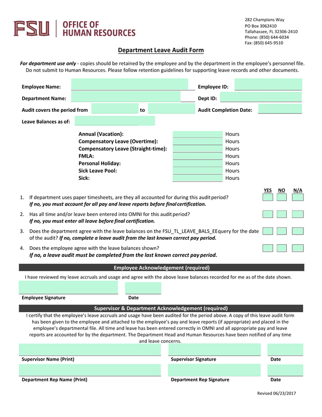 Department Leave Audit Form screenshot