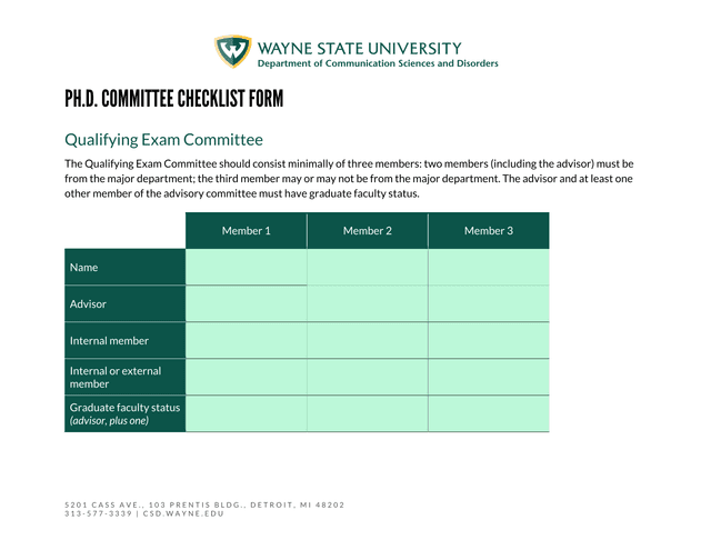 PH.D. COMMITTEE CHECKLIST FORM screenshot