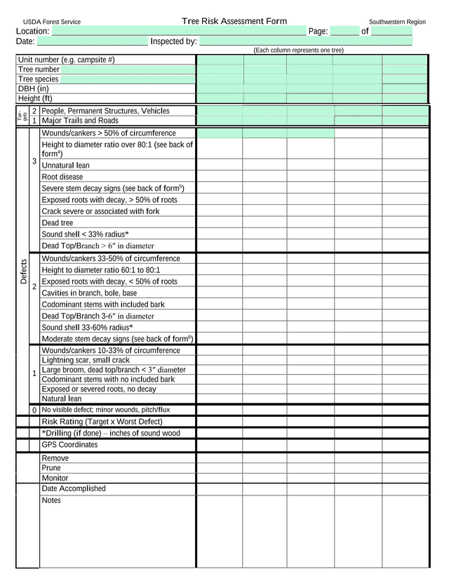 Tree Risk Assessment Form screenshot