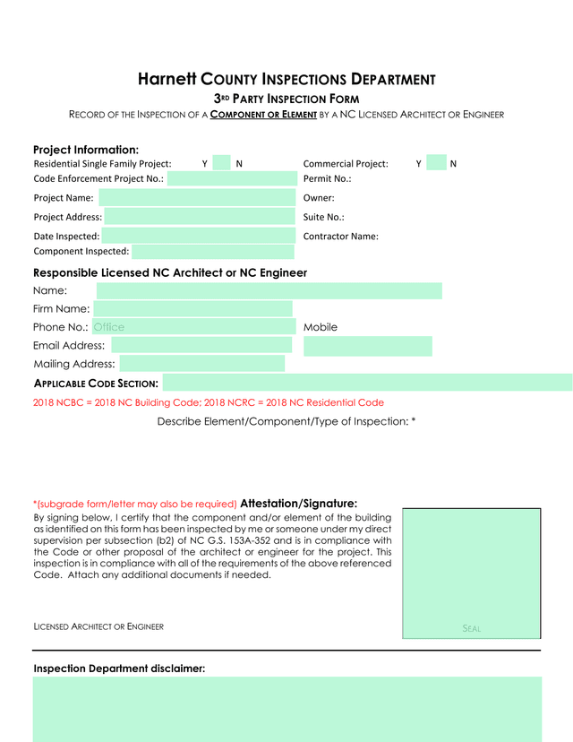 3RD PARTY INSPECTION FORM screenshot