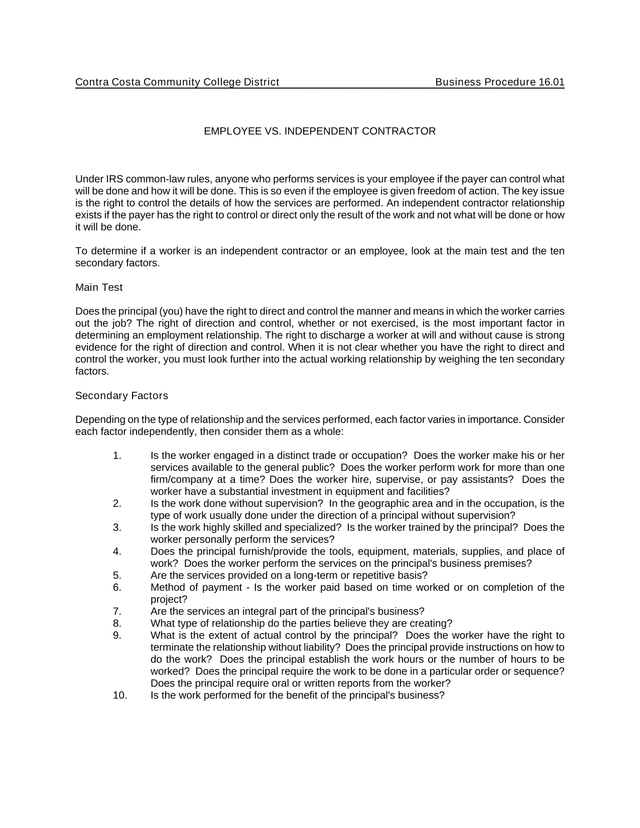 Employee Vs. Independent Contractor screenshot