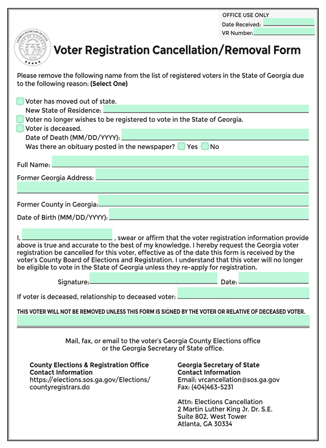 Voter Registration CancellationRemoval Form screenshot