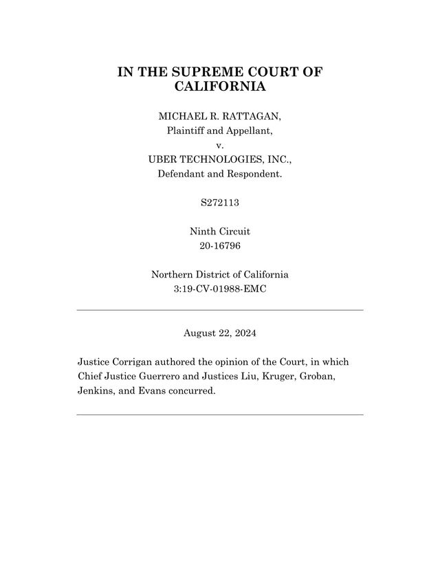 Rattagan V. Uber Technologies, Inc. screenshot