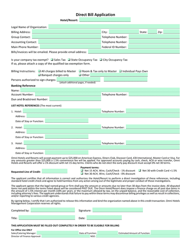 Direct Bill Application screenshot