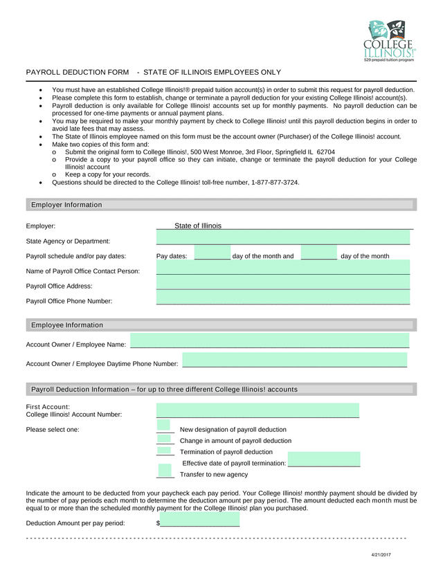 Payroll Deduction Form   State Of Illinois Employees screenshot