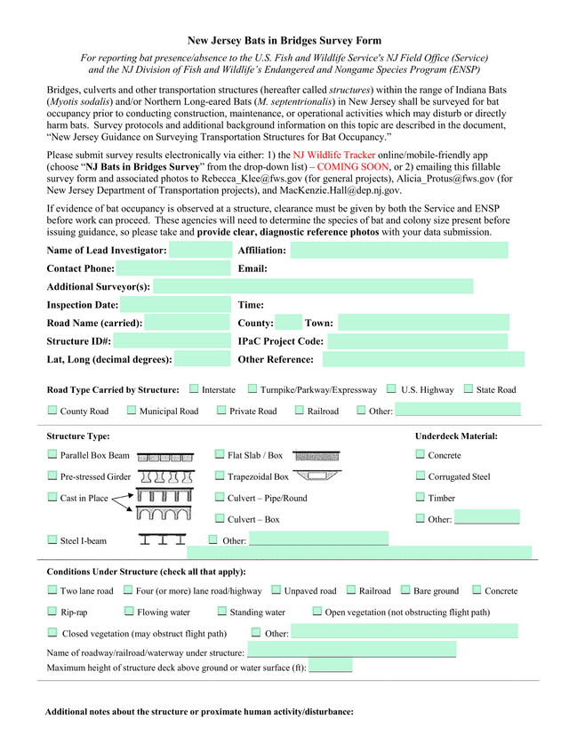 New Jersey Bats In Bridges Survey Form screenshot