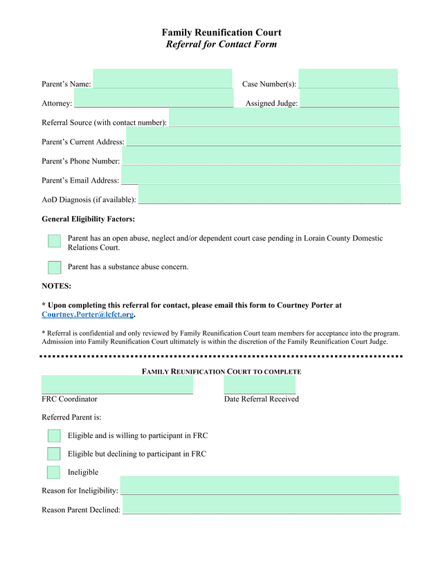 Family Reunification Court Referral For Contact Form screenshot