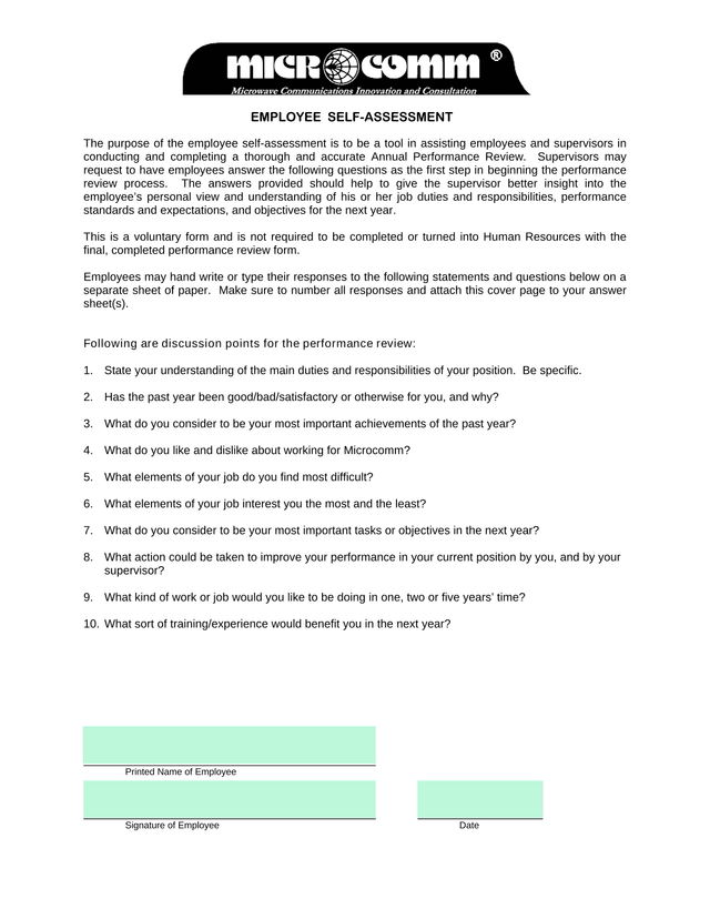 Employee Self Assessment screenshot