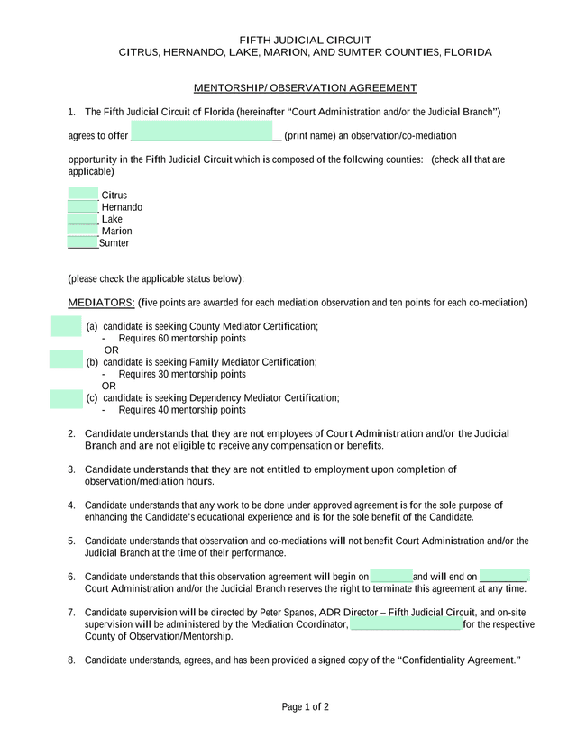 MENTORSHIP OBSERVATION AGREEMENT screenshot