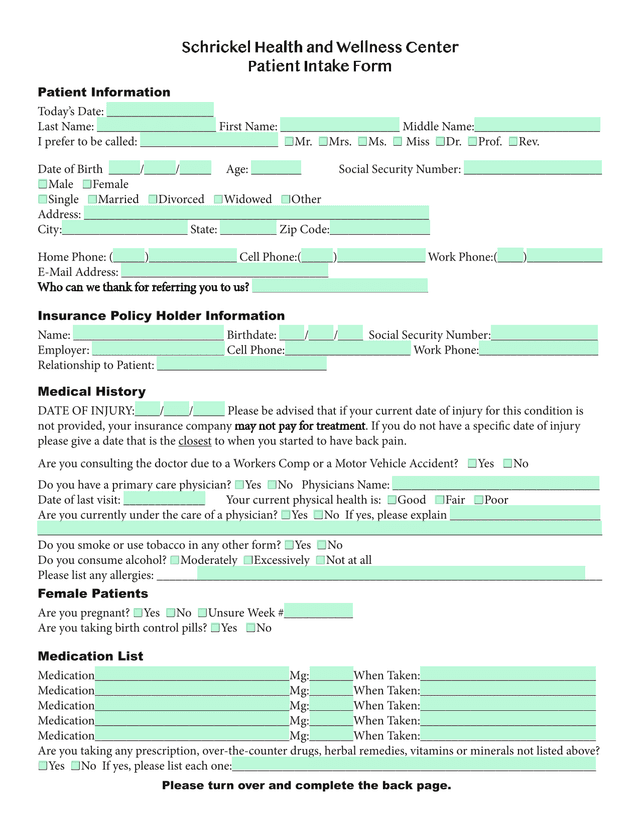 Patient Information Form screenshot