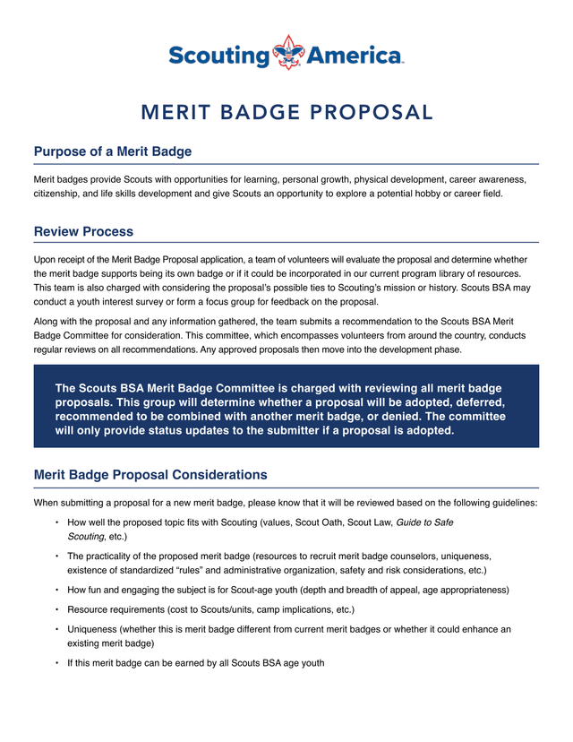MERIT BADGE PROPOSAL screenshot