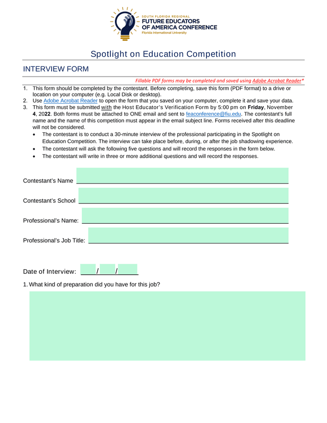 Spotlight On Education Competition Interview Form screenshot