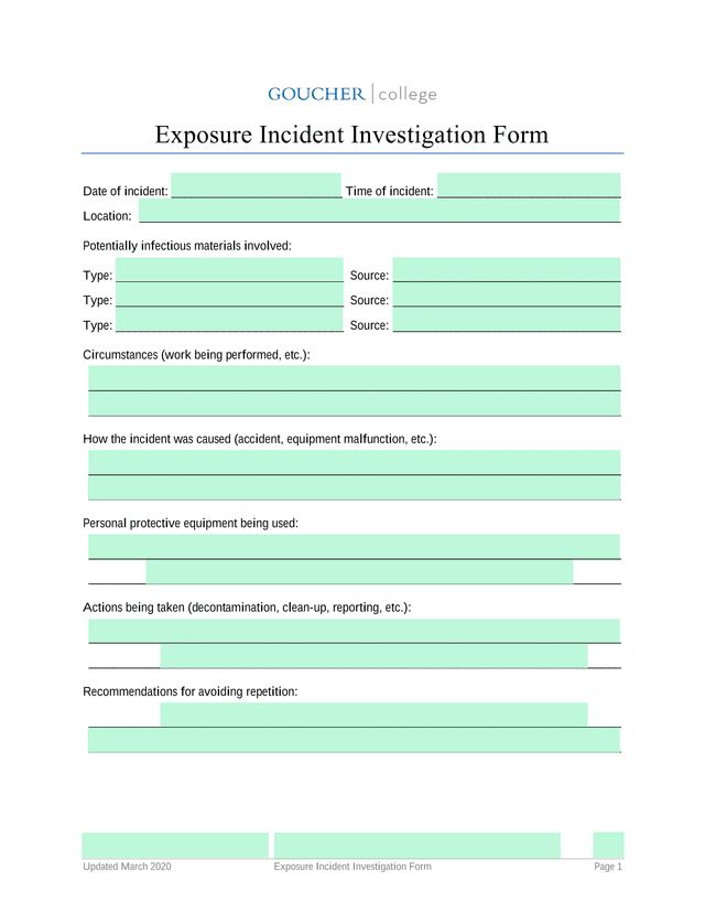 Exposure Incident Investigation Form screenshot