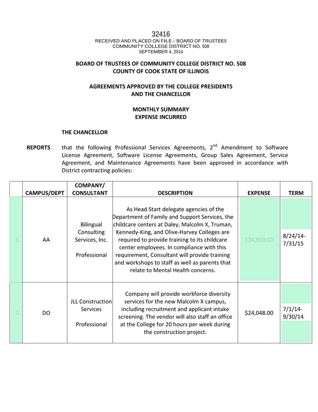 Agreements Approved By The College Presidents And The Chancellor screenshot