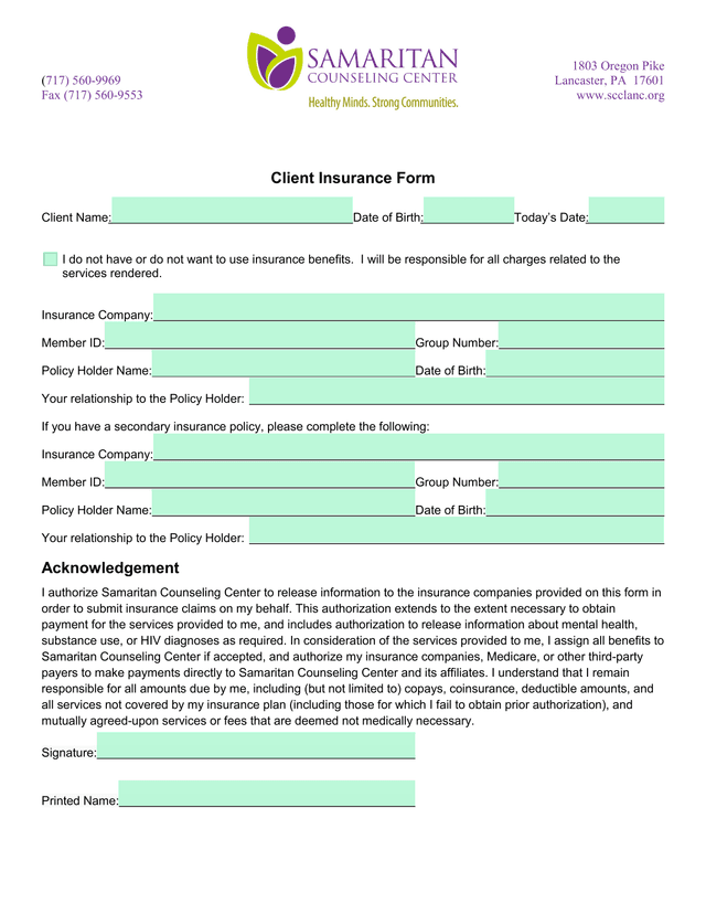 Client Insurance Form screenshot