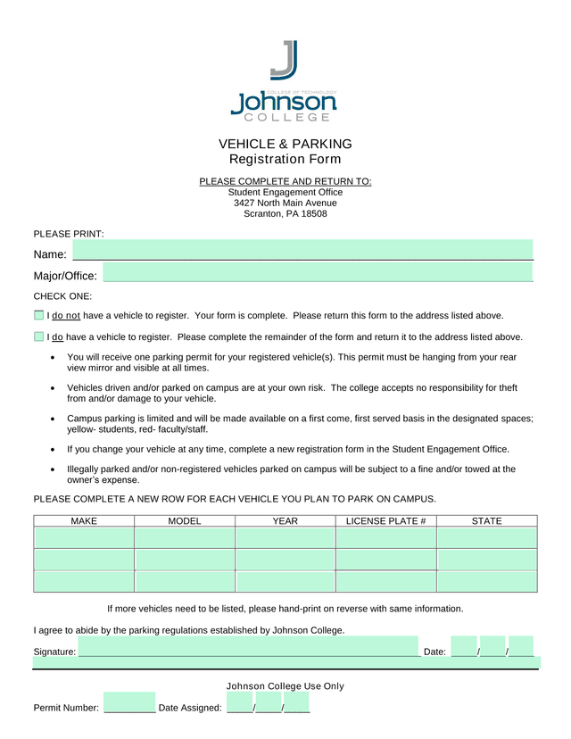 VEHICLE  PARKING Registration Form screenshot