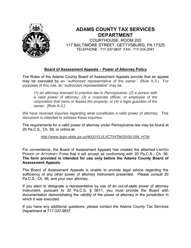 Board Of Assessment Appeals  Power Of Attorney Policy screenshot