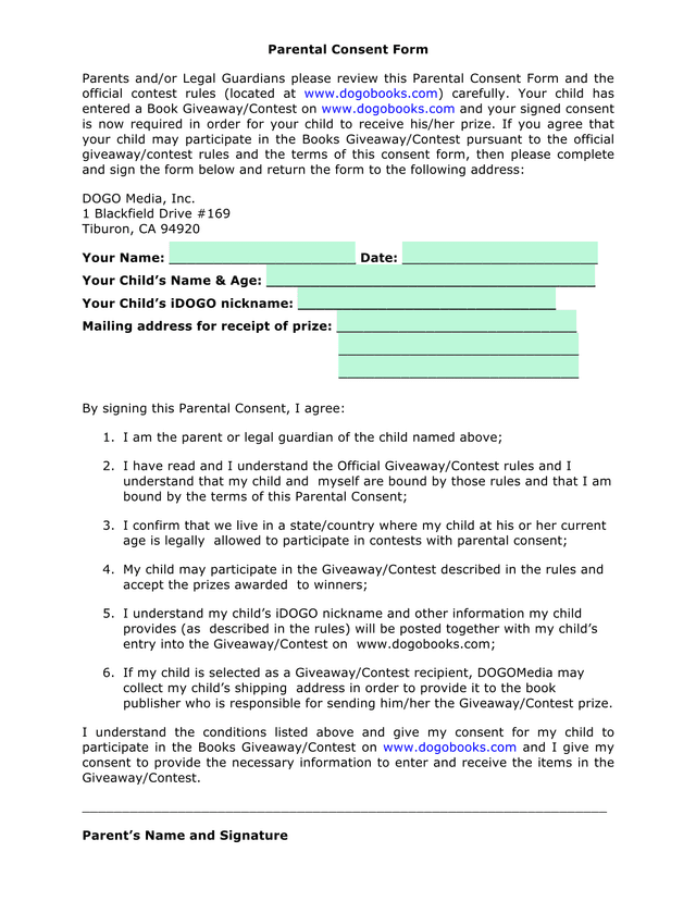 Parental Consent Form screenshot